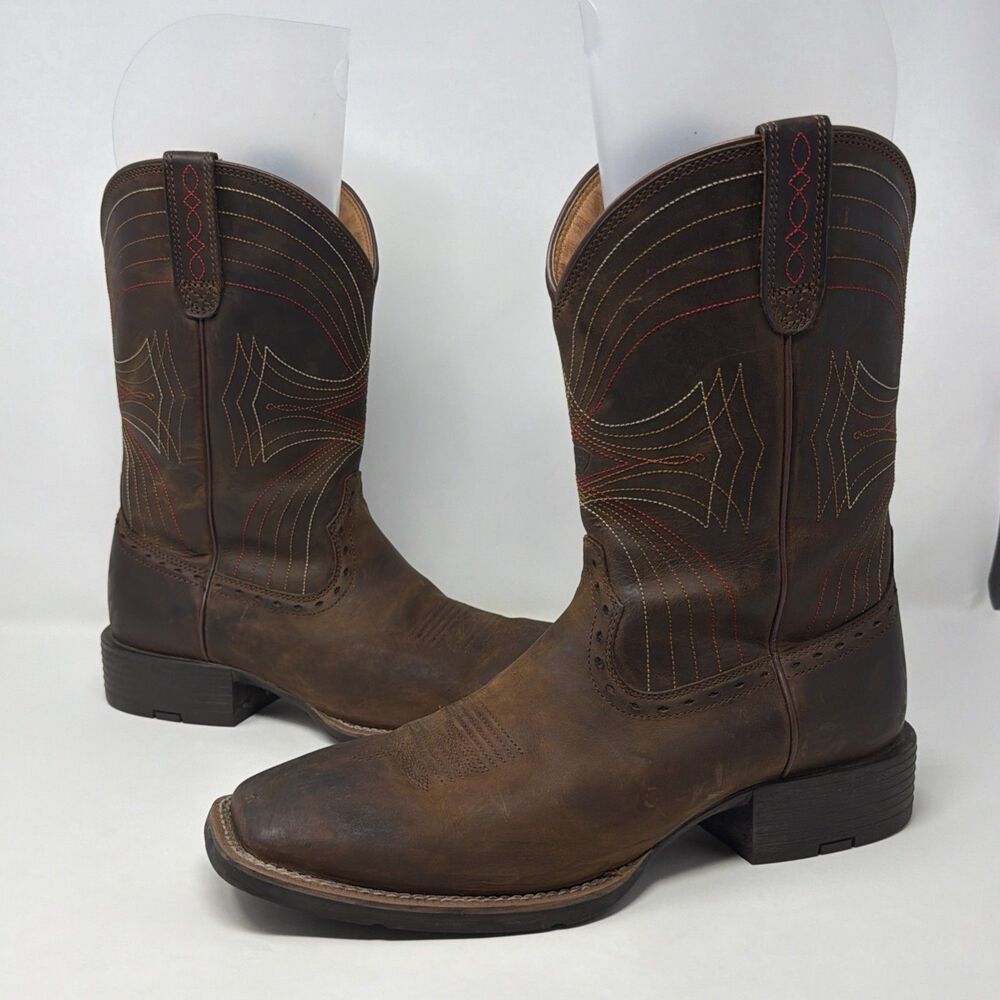 Ariat Sport Western Cowboy Boots Brown Leather Square Toe Men’s 10.5D 10010963